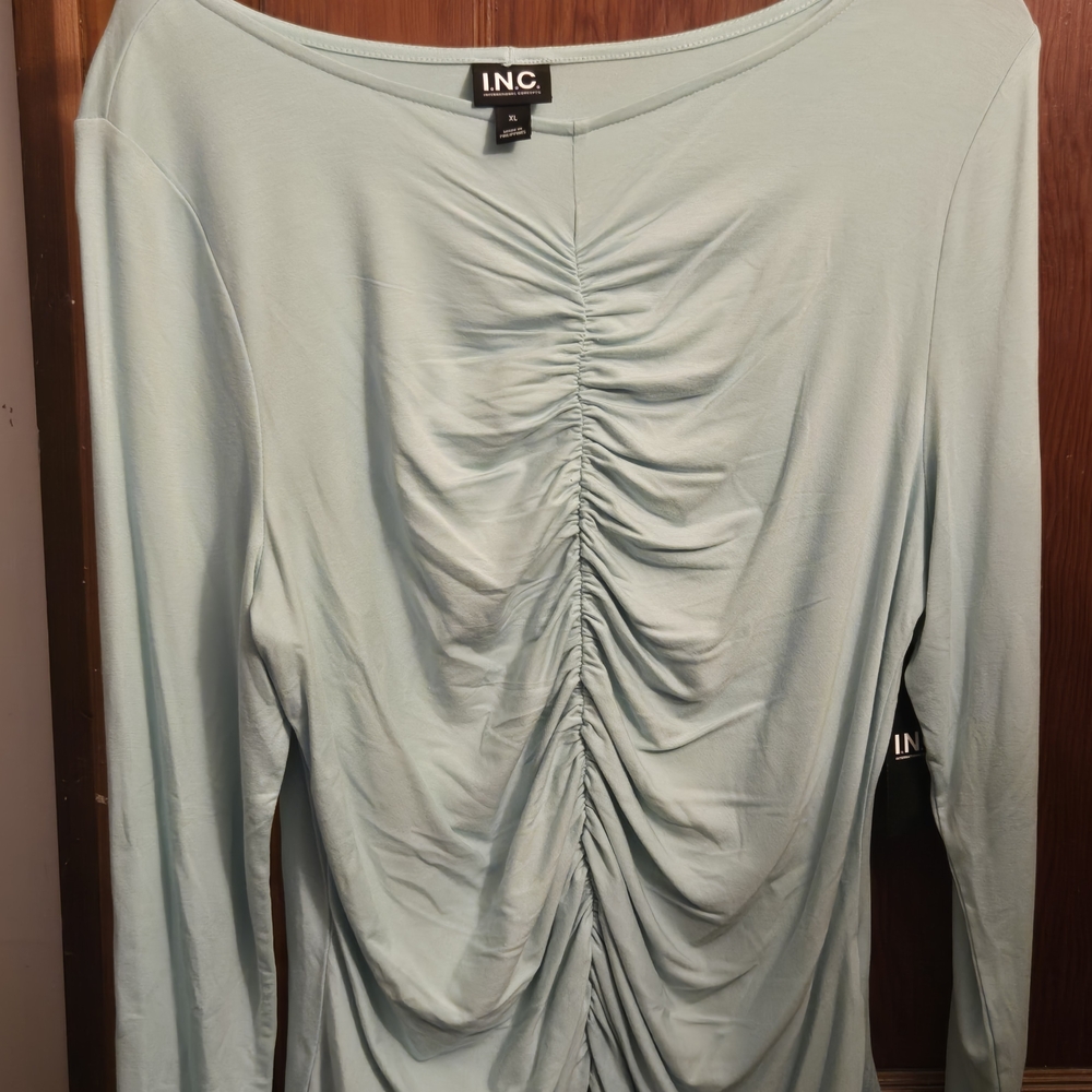 Nwt INC International Concepts Light Aqua Ruched Long-Sleeve Top